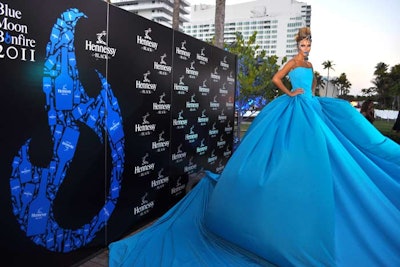 Instead of a red carpet, Hennessy Black rolled out a blue carpet (actually the train of a dress worn by a model) for the Hennessy Black Blue Moon Bonfire.