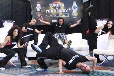 At Winter Music Conference, Muscle Milk hosted a lounge where they offered attendees Muscle Milk Light Café Lattes and other samples. The brand's touring Muscle Milk Protein Power Crew breakdancers also performed.