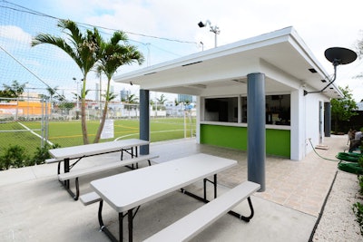 A concession stand sells snacks and soft drinks, and outside catering is an option.