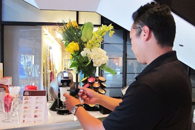 Staffers prepared morning coffee for guests, which also served as an opportunity for product demo.