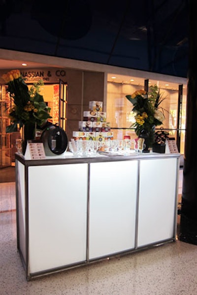 Guests picked up their drinks from illuminated bars.