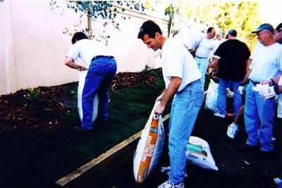 Corporate Games offers a landscaping project where groups plant the backyards of Habitat for Humanity houses.