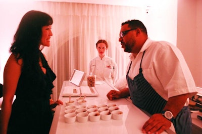 Kevin Sbraga prepared foie gras soup with pickled onions, rose petals, and pears.