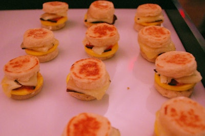 Passed hors d'oeuvres from Olivier Cheng included mini shrimp tacos and egg sandwiches.