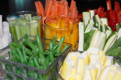The buffet tables also had healthier options like crudite with various hummus and dip flavors at the bottom of each vase.