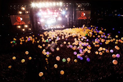 For Arcade Fire's set, the Creators Project released 1,250 high-tech beach balls, which came cascading down on the audience.