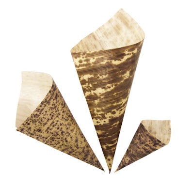 Eco-friendly disposable bamboo cones, pricing varies, available throughout the U.S. from Classic Party Rentals