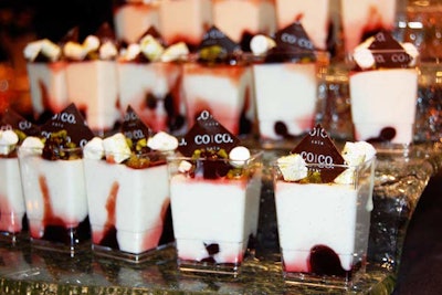 Co Co Sala served parfaits of panna cotta with cherry compote and pistachio meringue.