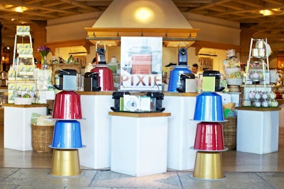 Large versions of the colorful coffee pods enlivened the retail space.