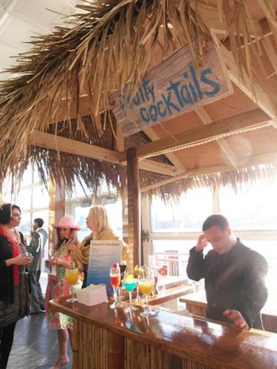Tropical Tiki Bars provided the similar structures in the cocktail area, where staffers served fruit-based cocktails and bottles of Red Stripe.