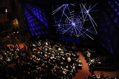 Other Spider-Man elements incorporated into Syfy's upfront included a web- and skyline-patterned stage backdrop. Following the formal presentation, guests were treated to a performance of the much-talked-about musical.