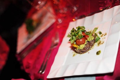 Design Cuisine served V.V.I.P. guests a three-course vegetarian meal, beginning with a roasted tomato, avocado, and quinoa tower.