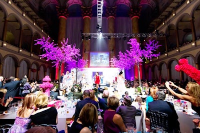 Pink illuminated trees adorned the runway.