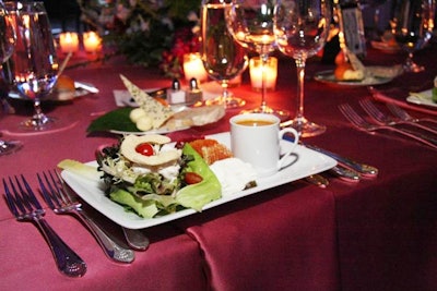 Jewell's 'Windy City' salad course consisted of teardrop tomatoes, rock shrimp, green goddess dressing, and a C-shaped pastry.