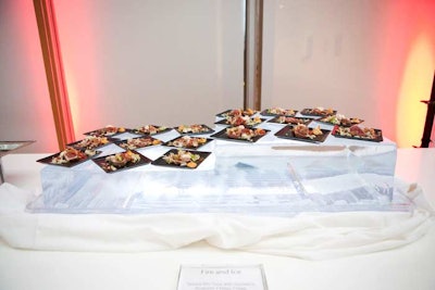 At a 'Fire and Ice' buffet station, guests could grab snacks off a block of carved ice.