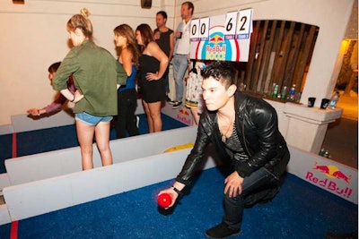 Guests played a game of boccie amid Red Bull signage during Filter's Coachella event.