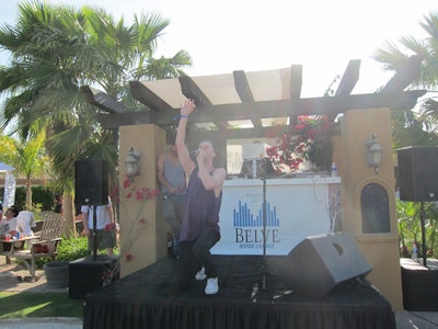 A DJ booth and stage at the Belve Music Lounge offered live performances throughout the weekend.