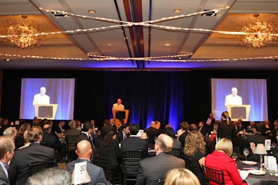 Event sponsors who donated at least $10,000 for a table sat in the ballroom for a speaking program.