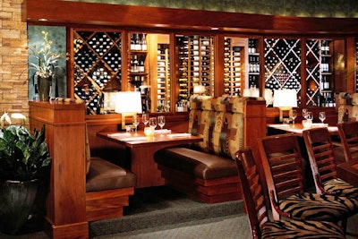 Adjacent to the bar, the wine cellar has a selection of 100 international wines, 60 of which are available by the glass.