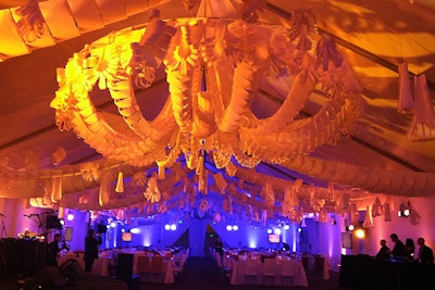 Artist Tanya Aguiñiga created the paper lantern installation in the dinner tent.