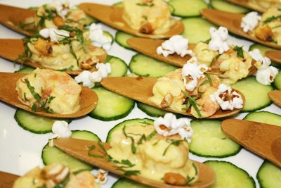 Renowned Miami chef and restaurateur Michelle Bernstein recently launched a catering division, M.B.C. Expo attendees sampled several items, including shrimp tiradito prepared with aji amarillo aioli, corn nuts, and popcorn.
