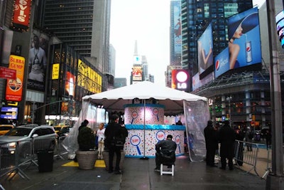 The promotion for I Spy's 20th anniversary took place on Military Island in Times Square, under a tent, due to inclement weather.
