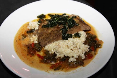 The African-inspired menu created by the Grand Hyatt Tampa Bay included an entrée of braised short ribs and piri piri stew with peanut sauce, served with creamed couscous and fried greens.