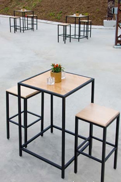 Contemporary Furniture Rental's bars and stools are newly equipped to be used outside and can withstand the elements.