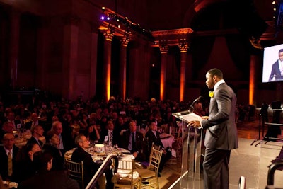 Former New York Jets running back Curtis Martin introduced Matthew Higgins, the football team's executive vice president of business operations, who received the gala's public school alumni award.