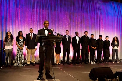 Eighth grader Boubacar Bah, a student at Harlem's Mahalia Jackson/P.S. 123 and editor in chief of the school's newspaper, served as the night's M.C.