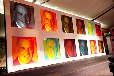 For the save-the-date cards, graphic designer Sam Silvio created an Andy Warhol-inspired series of images depicting Mayor Richard Daley. The images also appeared in the dinner tent's backdrop and in wall projections.