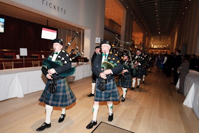 The Shannon Rovers Irish Pipe Band led guests from the cocktail reception in the Modern Wing to dinner in Millennium Park.