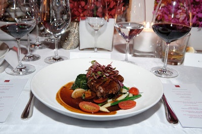 The main course was cracked-pepper-crusted filet of beef with herb-roasted fingerling potatoes and marinated three-bean salad.