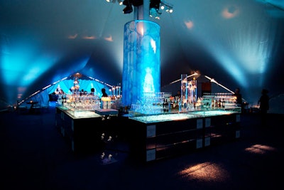 Some guests had cocktails in the underwater viewing area of the dolphin pavilion; others headed to a tented area with a central bar.