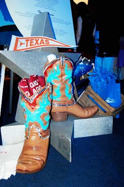 Texas adorned its space with the state's iconic images, like big stars, cowboy boots, and a University of Texas flag.