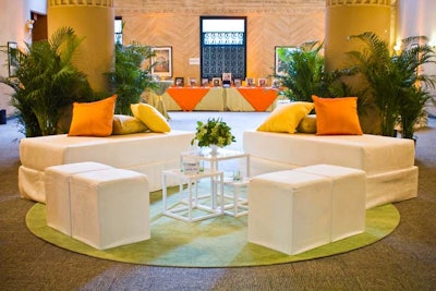 Lounge areas got the same bright, fruit-inspired hues that appeared in the centerpieces.