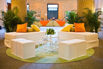 Lounge areas got the same bright, fruit-inspired hues that appeared in the centerpieces.