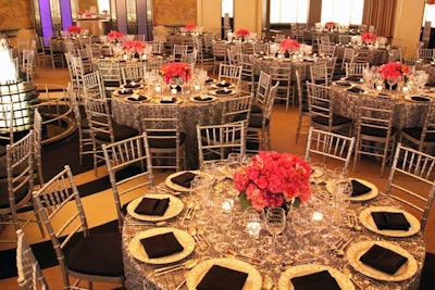 Hot pink centerpieces punctuated the black and silver decor scheme.