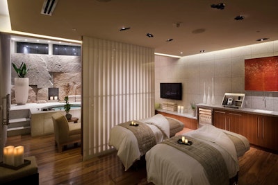 The 80,000-square-foot, bilevel Spa at Aria has 62 treatment rooms, a salon, a fitness center, a boutique, and poolside spa cabanas.