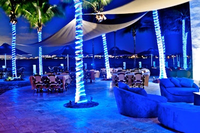Outdoor seating overlooking Biscayne Bay can accommodate 140 people.