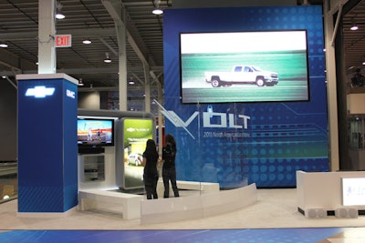 To encourage showgoers to learn about its electric-powered Volt, Chevrolet built gaming stations where attendees can test-drive the car via Microsoft's Kinect system.
