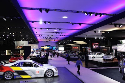 Inside Javits Center North are booths for Cadillac, Buick, General Motors, and Chevrolet. The contemporary setting in the new facility matches the look of the exhibit areas in the main building.