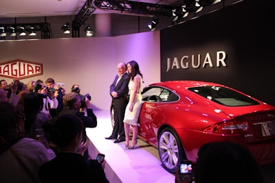 Actress Megan Fox was on hand at the IAC Building to introduce the new XKR coupe at Jaguar's celebration on Wednesday night, which also marked the 50th anniversary of its E-Type car.