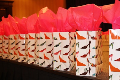 The food bank used the event's gift bags to decorate the stage.