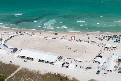 The venue created on the beach for the polo tournament is now being converted into a soccer arena.