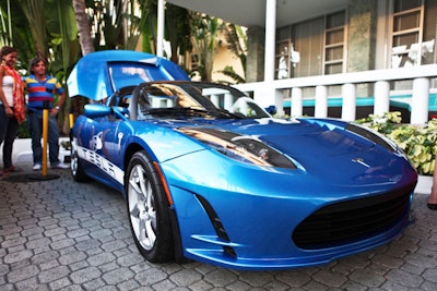 Tesla Motors, a sponsor of the event, displayed one of its luxury electric vehicles.