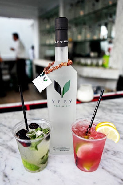 Guests sipped cocktails made with VeeV, a spirit made from the acai berry. For every box a venue purchases, VeeV plants 50 trees in a reforestation project in the United States.