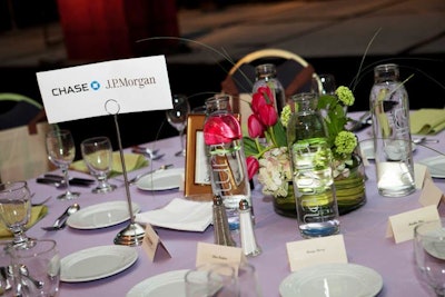 Kehoe provided flowers, and tables were topped with signage that called out sponsors.