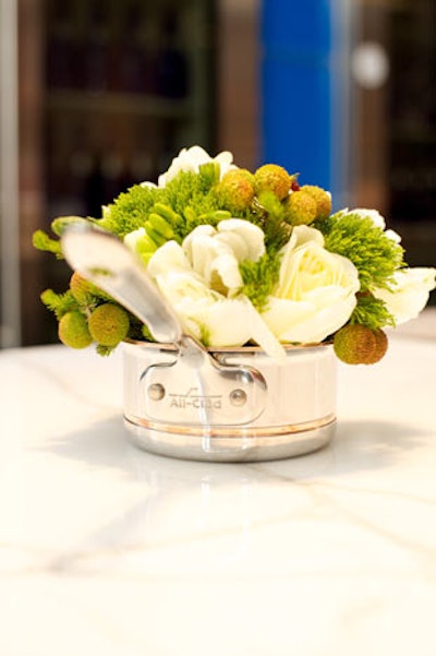 Noble Catering created floral arrangements in All-Clad Cookware.