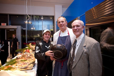 Oyster Boy chef Adam Colquhoun, Stadtlander, and Groupe SEB Canada president Marc Turgeon posed with Stadtlander's original 20-year-old All-Clad pan.